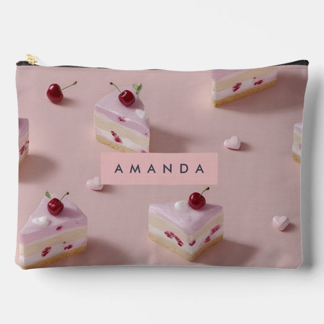Personalised Cute Cherry Layer Cake Pattern Accessory Pouch (Front)