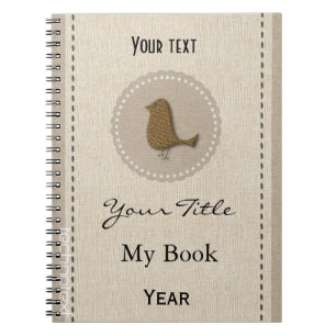 Personalised Cute Chic Gold Bird Linen Look Spiral Notebook