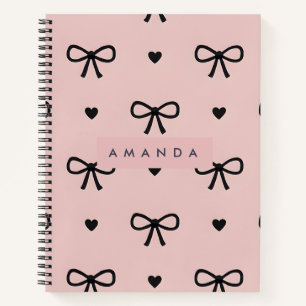 Personalised Cute Chic Pink Bow & Heart Pattern Notebook