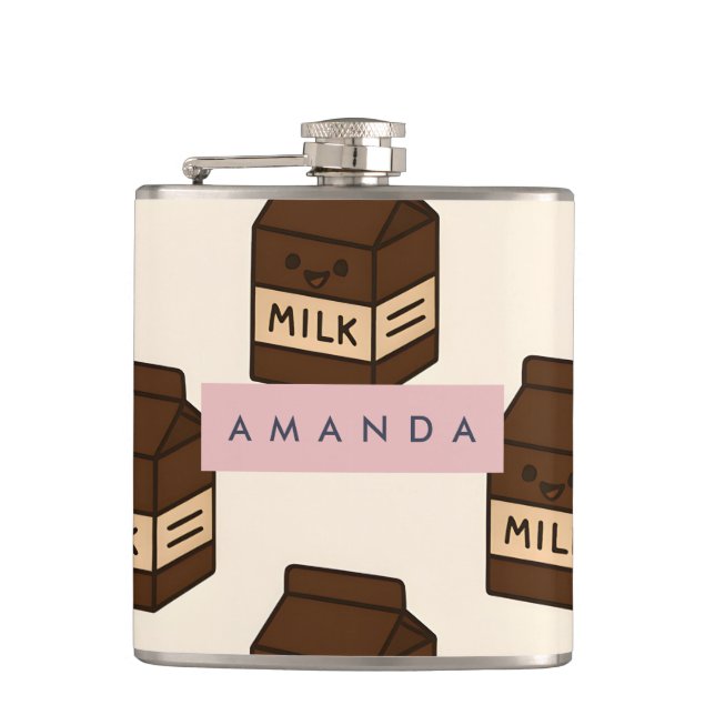 Personalised Cute Chocolate Milk Carton  Hip Flask (Front)