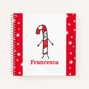 Personalised Cute Christmas Candy Cane Notebook