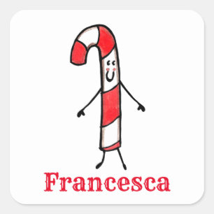 Personalised Cute Christmas Candy Cane Square Sticker
