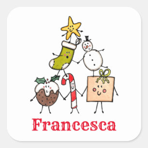 Personalised Cute Christmas Characters Square Sticker