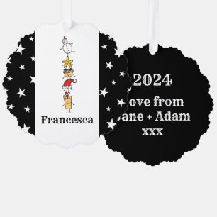 Personalised Cute Christmas Characters Tree Decoration Card