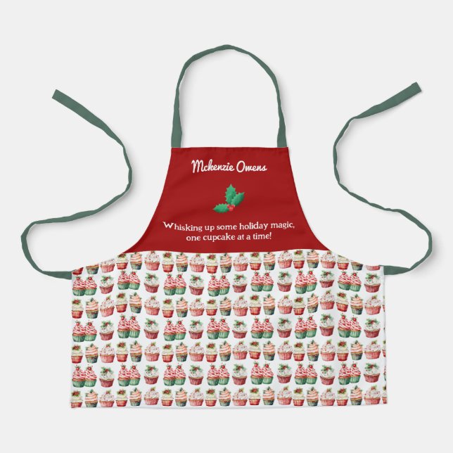 Personalised Cute Christmas Cupcakes Kid's Apron (Front)
