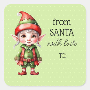 personalised cute christmas elf square sticker