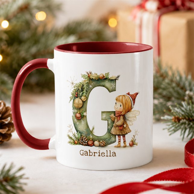 Personalised Cute Christmas Fairy Whimsical Initia Mug (Creator Uploaded)