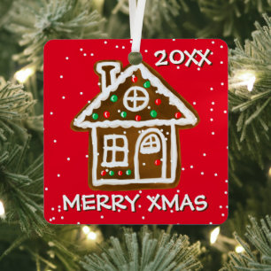 Personalised cute Christmas ginger house cookie Metal Tree Decoration