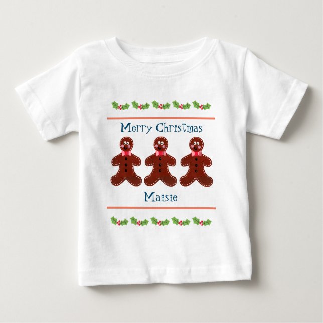 Personalised Cute Christmas Gingerbread Man Baby T Baby T-Shirt (Front)