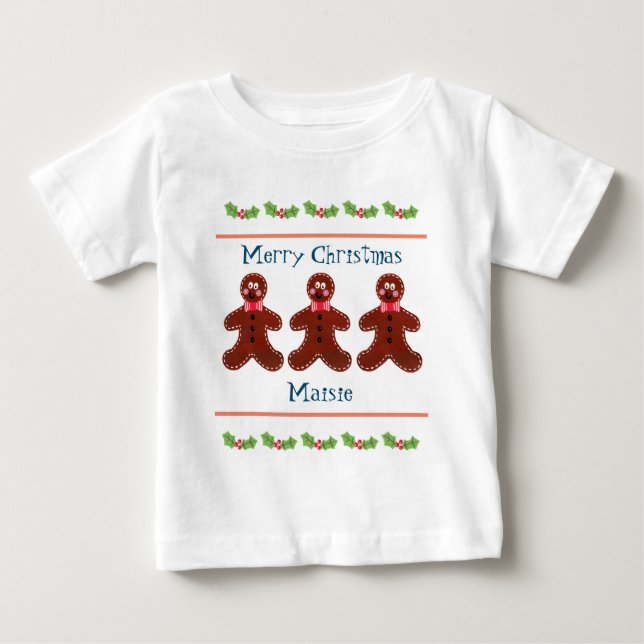 Personalised Cute Christmas Gingerbread Man Baby T T-Shirt (Front)