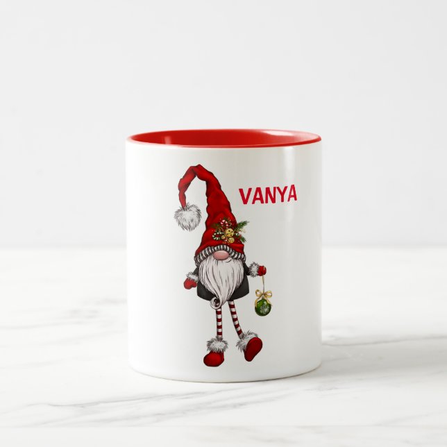 Personalised Cute Christmas Gnome Two-Tone Coffee Mug (Center)