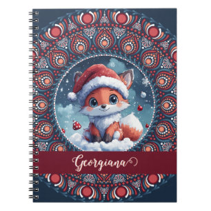 Personalised Cute Christmas Kawaii Fox Dot Mandala Notebook