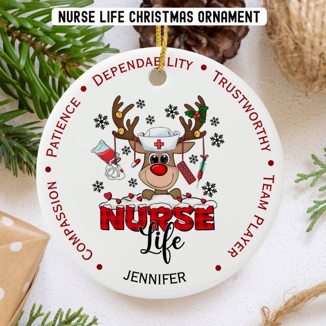 Personalised Cute Christmas Nurse  Ceramic Tree Decoration (Creator Uploaded)