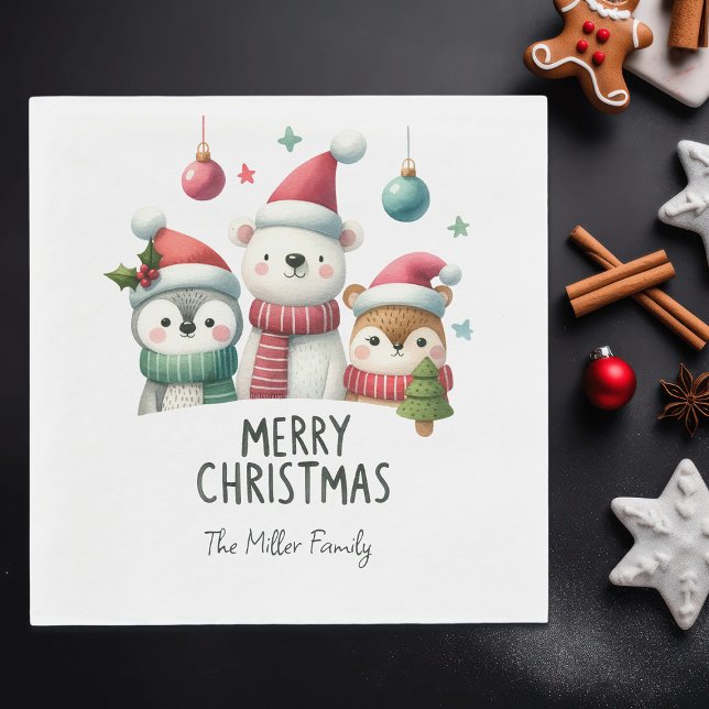 Personalised Cute Christmas Party Woodland Animals Napkin (Creator Uploaded)