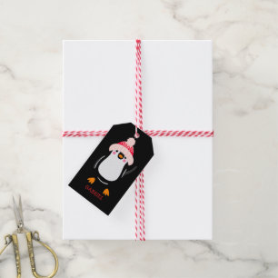Personalised Cute Christmas Penguin in Red Hat  Gift Tags