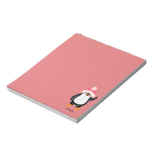 Personalised Cute Christmas Penguin in Red Hat Notepad