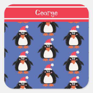 Personalised Cute Christmas Penguin Square Sticker