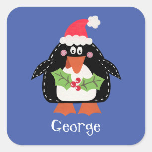 Personalised Cute Christmas Penguin Square Sticker