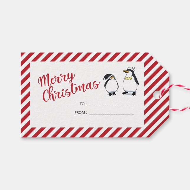Personalised Cute Christmas Penguins  Gift Tags (Front (Horizontal))