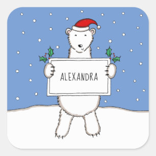 Personalised Cute Christmas Polar Bear Christmas Square Sticker