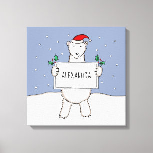 Personalised Cute Christmas Polar Bear Gift Canvas Print