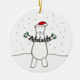 Personalised Cute Christmas Polar Bear Tree Ceramic Tree Decoration