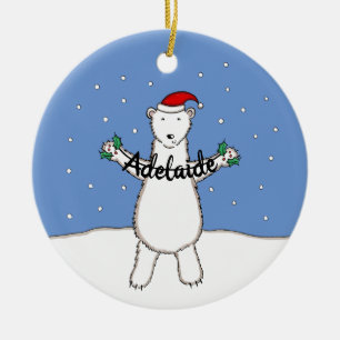 Personalised Cute Christmas Polar Bear Tree Ceramic Tree Decoration