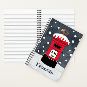 Personalised Cute Christmas Post Box & Robin Noteb Notebook