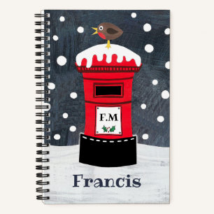 Personalised Cute Christmas Post Box & Robin Noteb Notebook