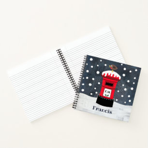 Personalised Cute Christmas Post Box & Robin Noteb Notebook