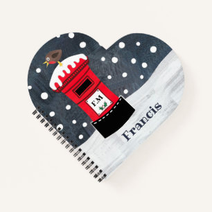 Personalised Cute Christmas Post Box & Robin Notebook