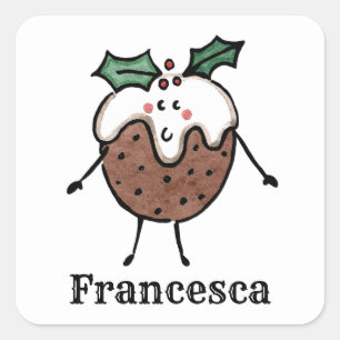 Personalised Cute Christmas Pudding Square Sticker