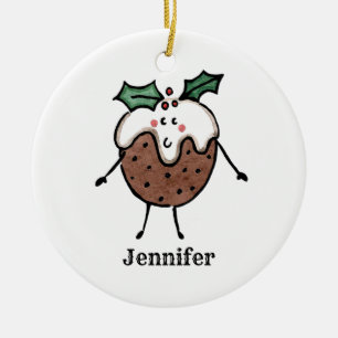 Personalised Cute Christmas Pudding Tree Ceramic Tree Decoration