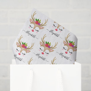 Personalised Cute Christmas Reindeer Face Tissue Paper
