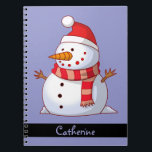 Personalised Cute Christmas Snowman Spiral Notebook<br><div class="desc">Personalise with your name or other custom text. A cute Christmas snowman who is kind of chubby and jolly wearing  a striped scarf and a red christmas hat. Festive and fun.</div>