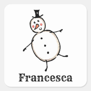 Personalised Cute Christmas Snowman Square Sticker