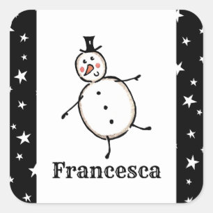 Personalised Cute Christmas Snowman Square Sticker