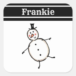 Personalised Cute Christmas Snowman Square Sticker