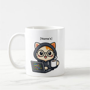 Personalised Cute Coder Cat Coffee Mug