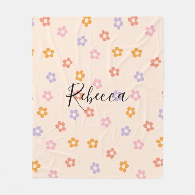 Personalised Cute Coloured Daisy Pattern Fleece Blanket (Front)