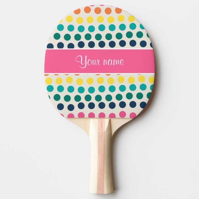 Personalised Cute Colourful Polka Dots Ping Pong Paddle (Front)