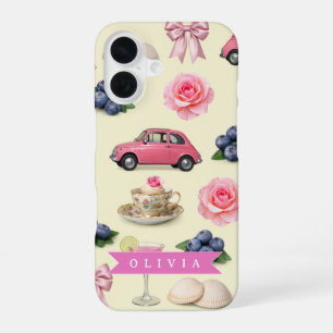 Personalised Cute Coquette Pink Cocktail Ribbon iPhone 16 Case