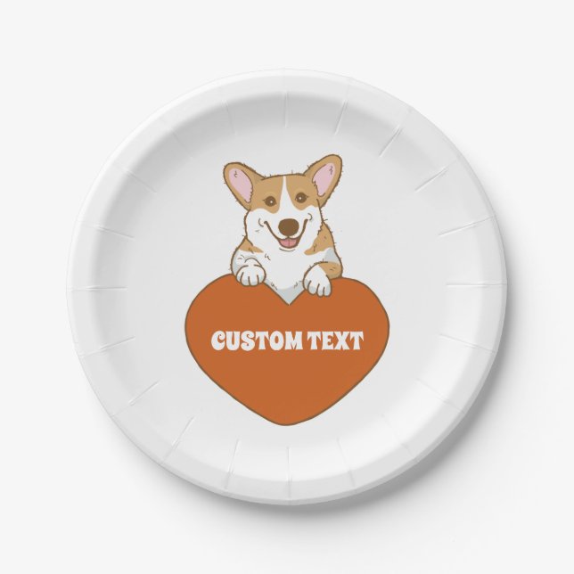 Personalised Cute Corgi Puppy Dog    Paper Plate (Front)