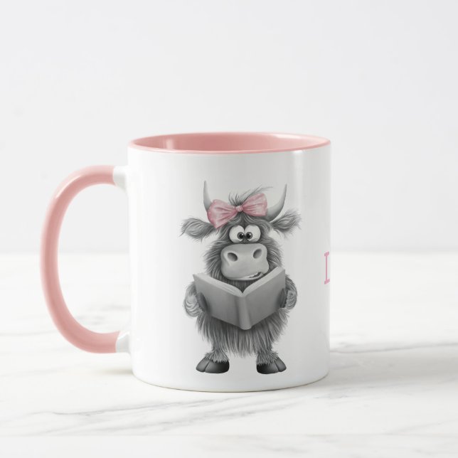 Personalised Cute Cow Mug with Pink Handle (Left)
