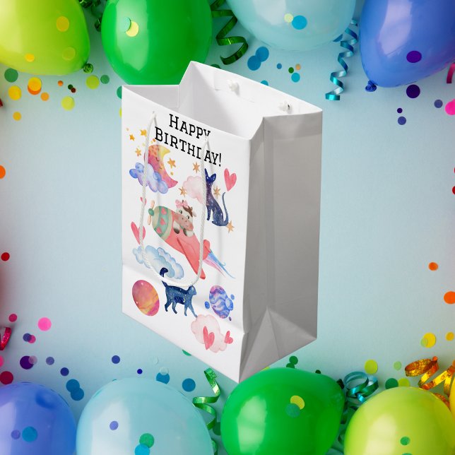 Personalised Cute Cow Space Cats Moon Whimsical Medium Gift Bag (Creator Uploaded)