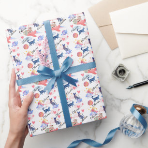 Personalised Cute Cow Space Cats Moon Whimsical Wrapping Paper