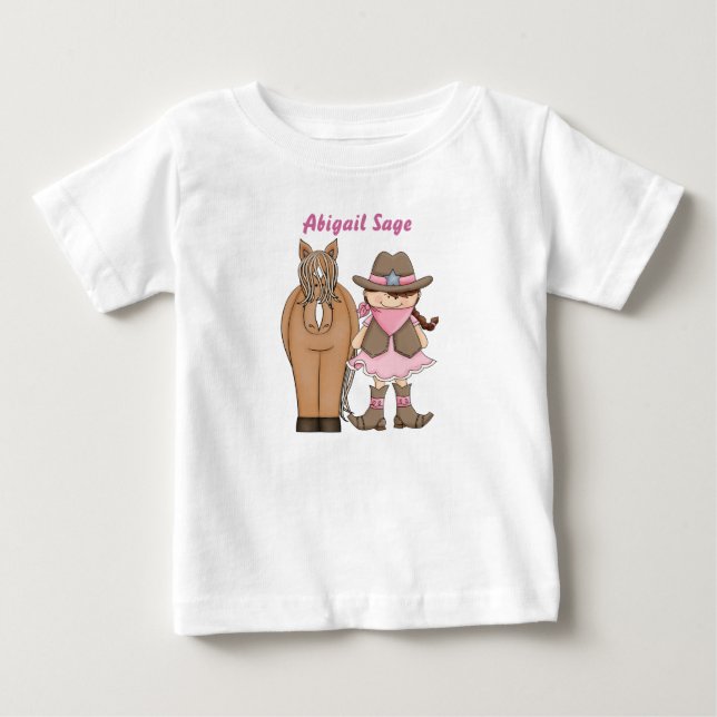 Personalised Cute Cowgirl and Horse Baby T-Shirt (Front)
