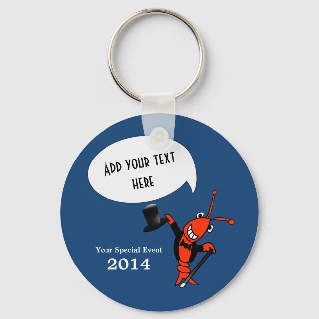 Personalised Cute Crawfish Lobster Top Hat Blue Key Ring (Front)
