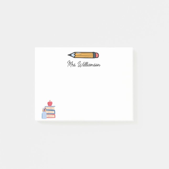 Personalised Cute Crayon Teacher Back to School Post-it Notes (Front)