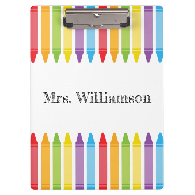 Personalised Cute Crayons Teacher Back to School Clipboard (Front)